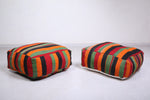 Two Moroccan colorful handmade poufs for sale