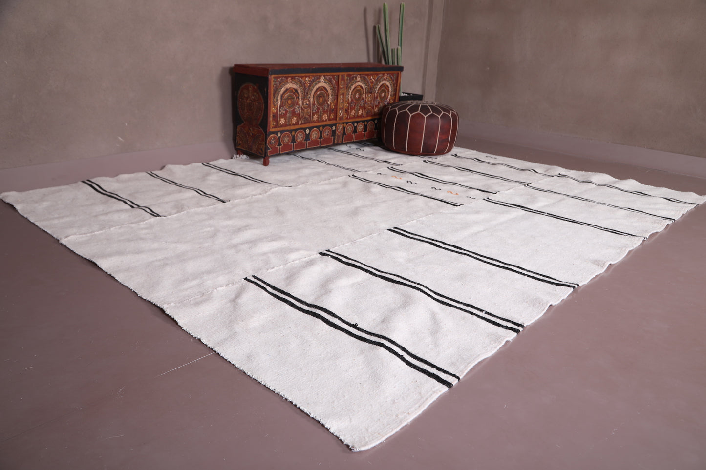 Flat Woven Moroccan rug - Berber beige kilim - Custom Rug