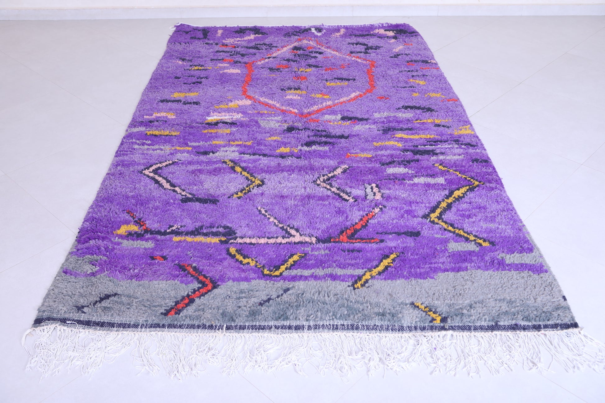 Purple handmade moroccan contemporary rug 5.4 FT X 8.6 FT
