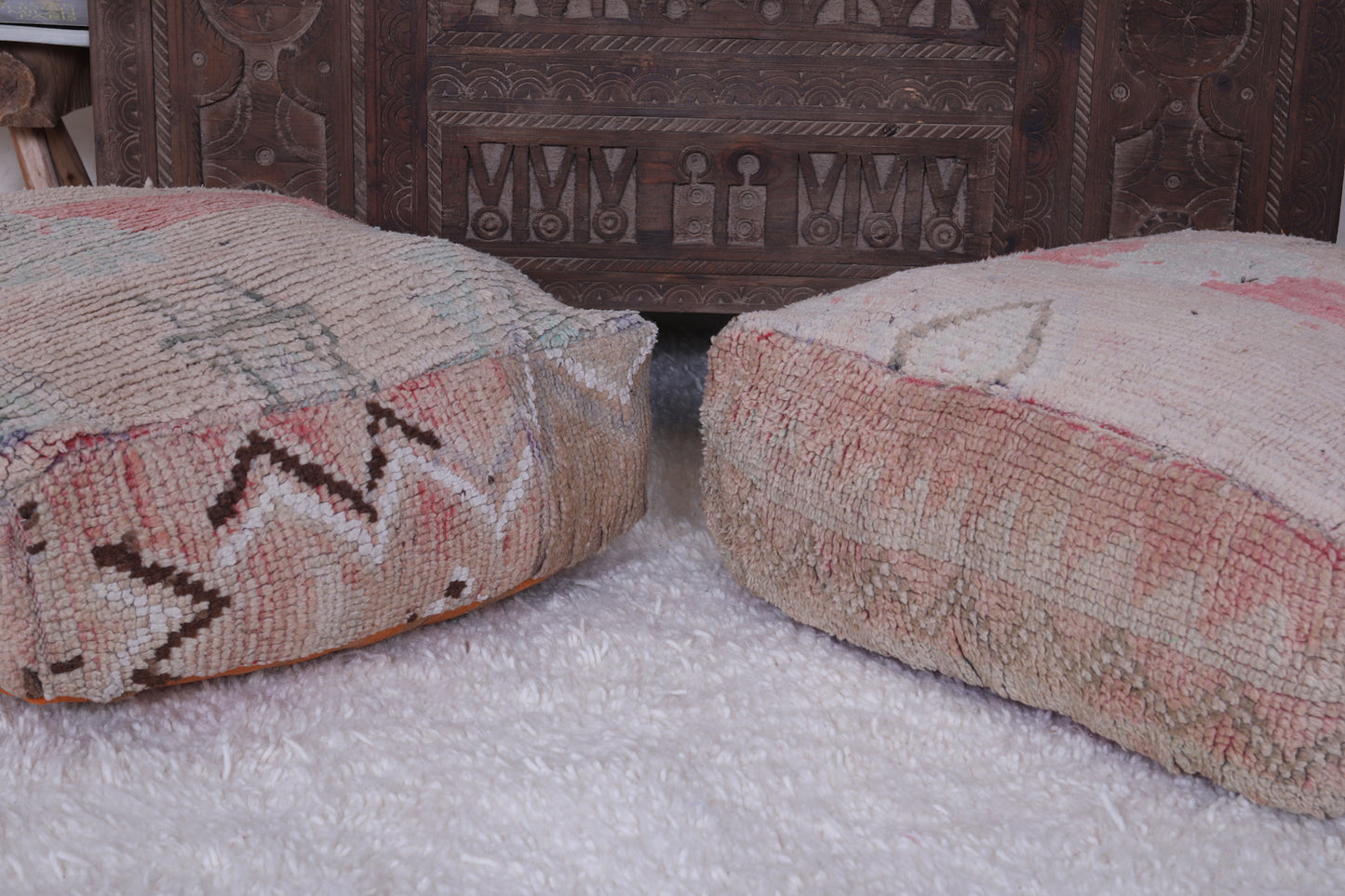 Two moroccan handmade kilim rug azilal pouf
