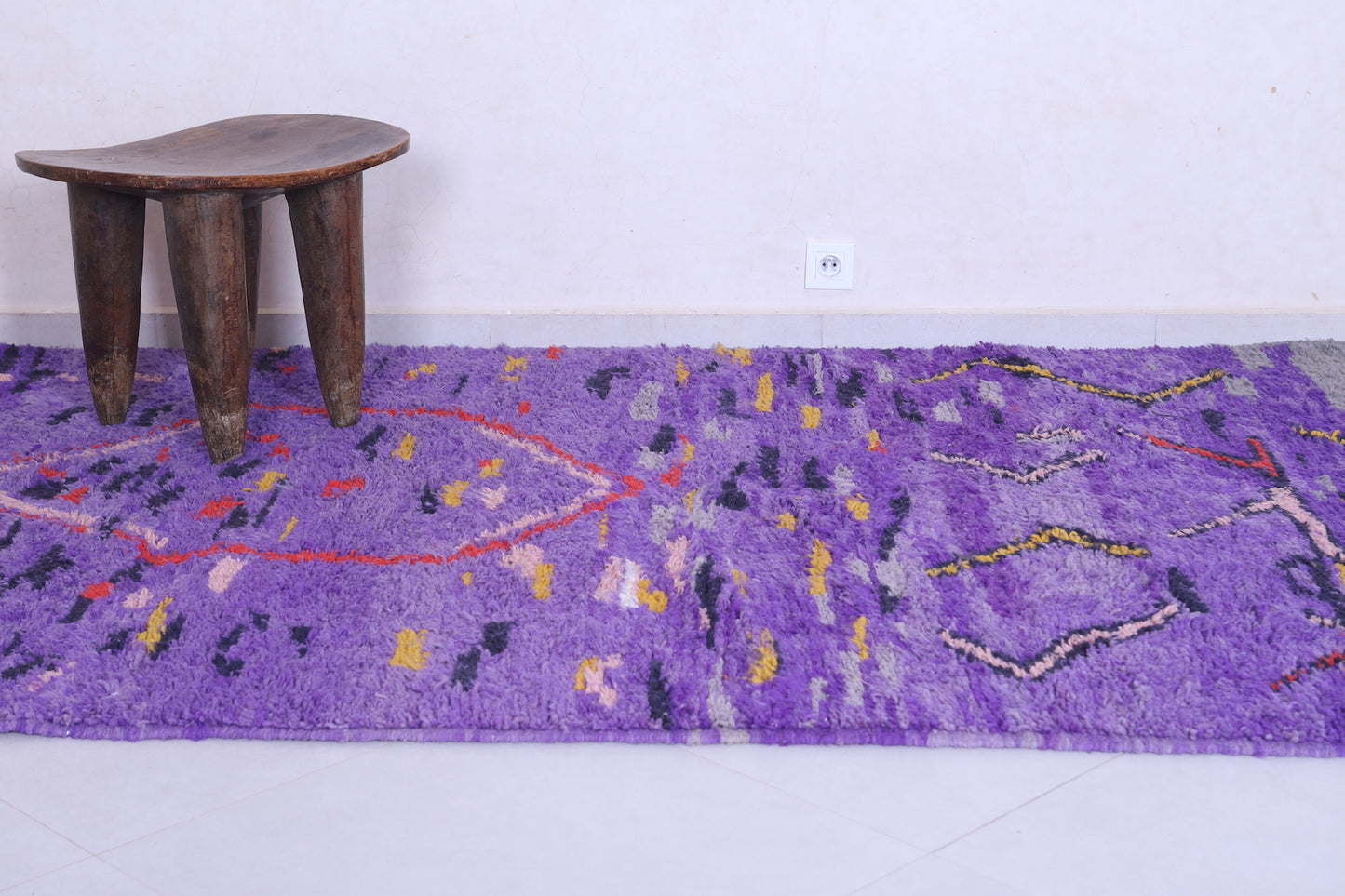Purple handmade moroccan contemporary rug 5.4 FT X 8.6 FT