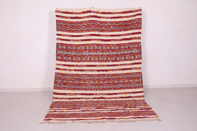 Handwoven Moroccan Rug - Red Striped Design - 5.5x8.9 ft - Handwoven Kilim