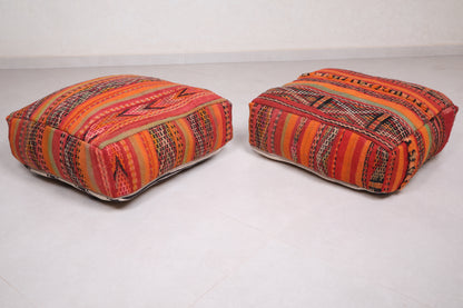 Two Orange Bohemian Moroccan Poufs ottoman