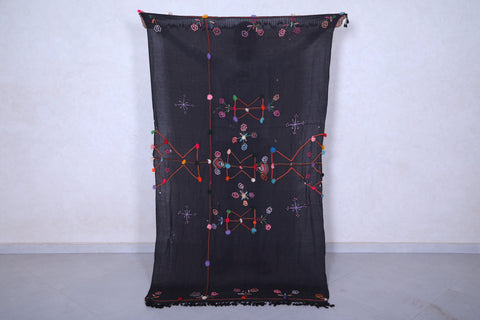 Berber black handwoven fabric 3.7 FT X 6.5 FT