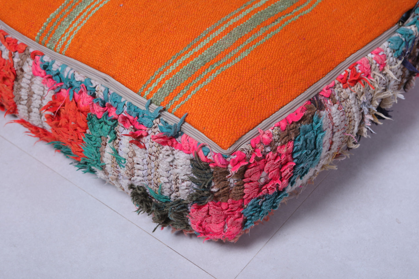 Moroccan kilim colorful handmade azilal rug pouf