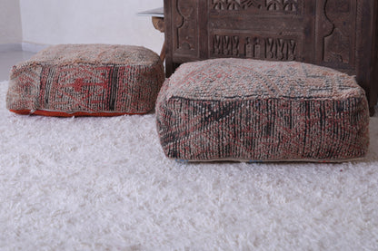 Two moroccan handmade berber rug poufs