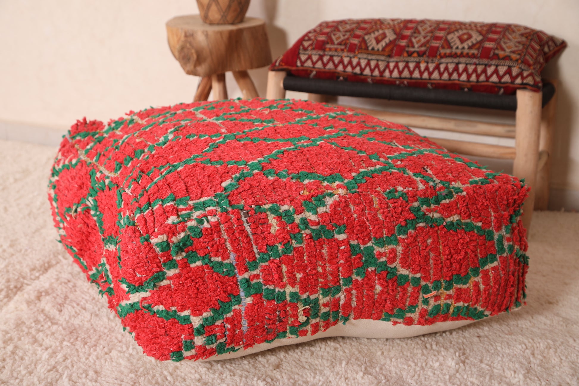 Moroccan red Pouf Cushion for Home Decor