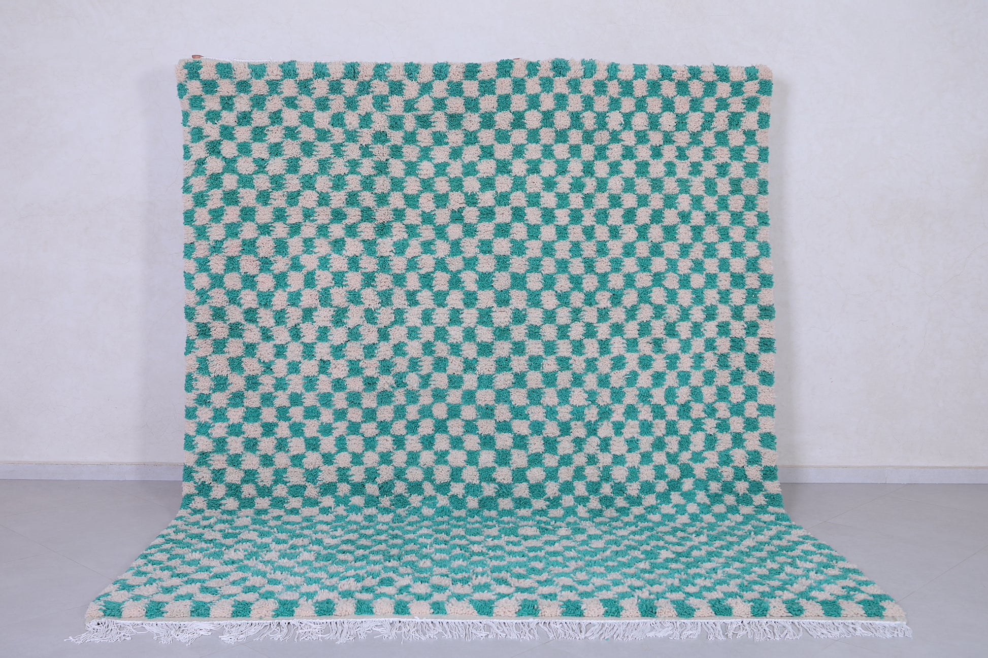 Moroccan berber rug - green Checkered handmade rug - Custom Rug