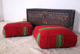 Two Handmade Moroccan Red berber Poufs