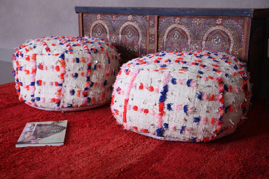 Two moroccan berber kilim round pouf