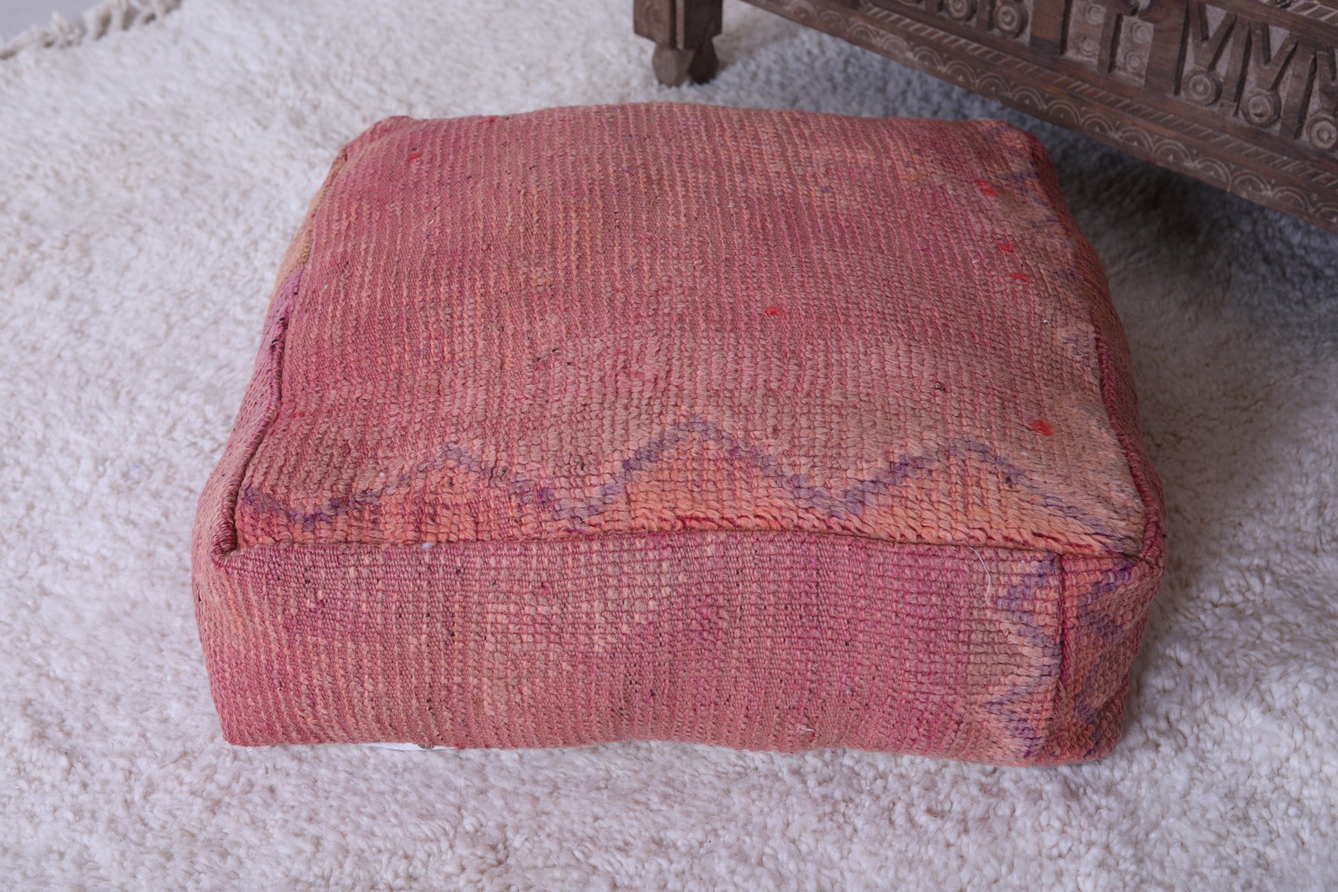 Handmade berber moroccan pink pouf