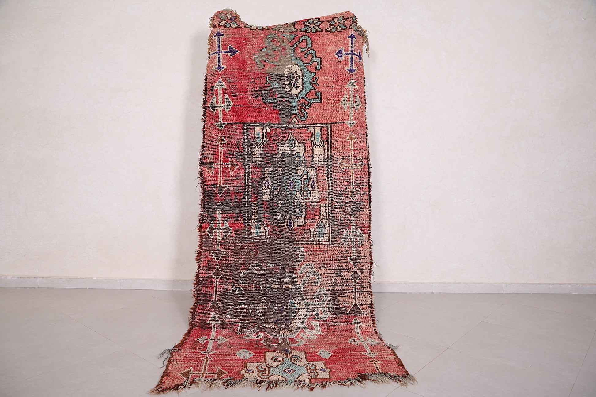 Antique Moroccan rug runner 3.4 X 8.3 Feet