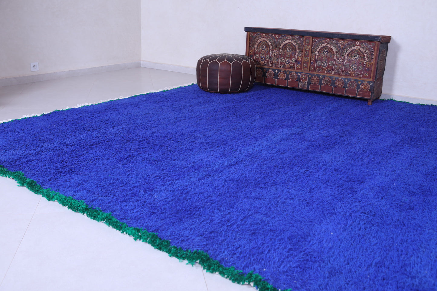 Shag Moroccan blue rug - Plain Moroccan blue rug - Custom Rug