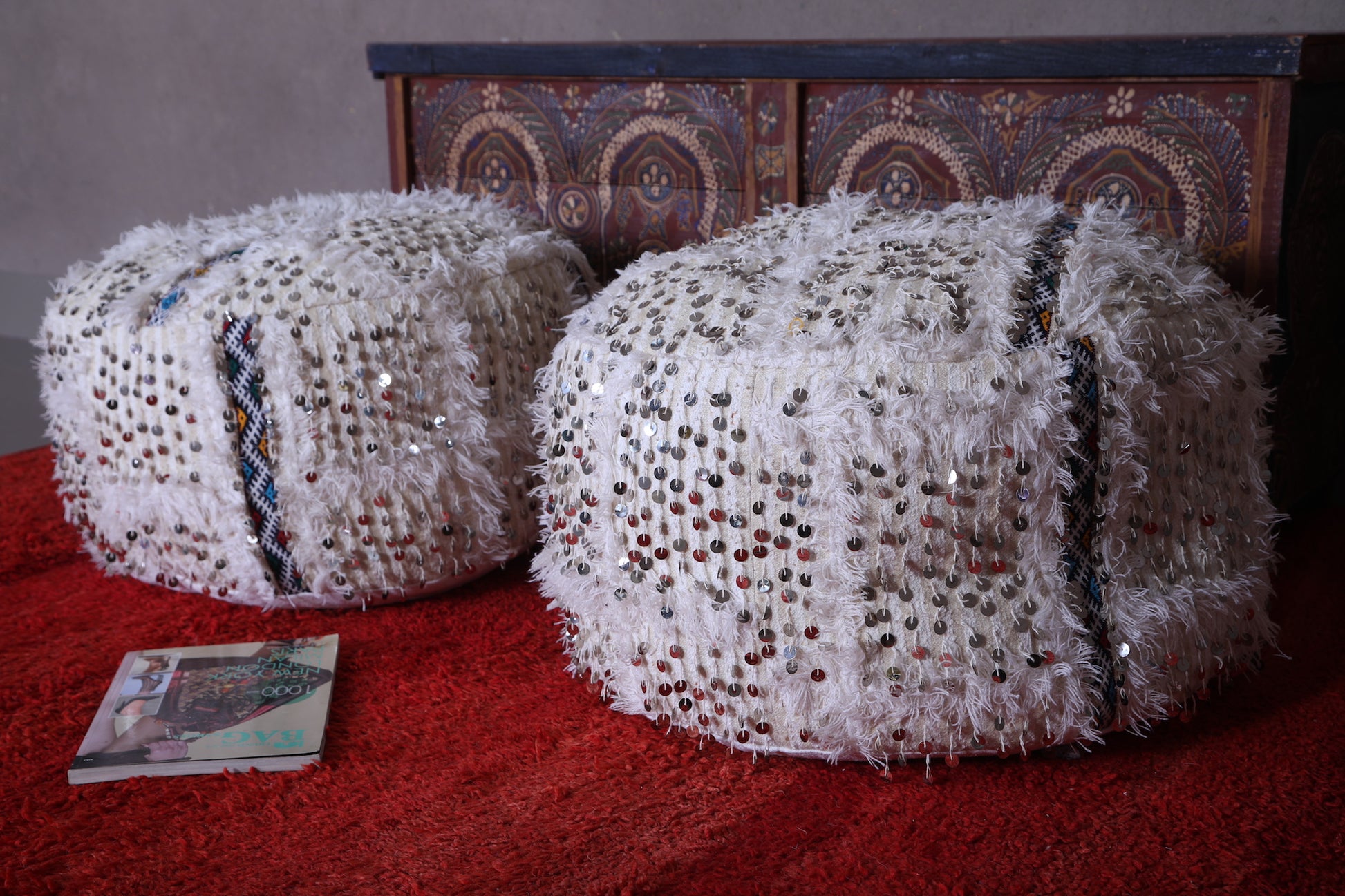 Round Moroccan handmade berber Kilim pouf