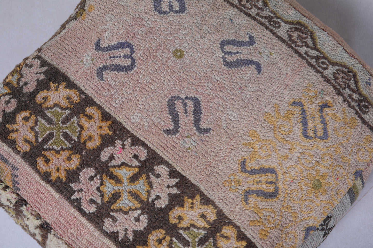 Vintage handmade moroccan azilal rug pouf