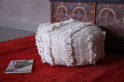 Handwoven Moroccan berber round kilim pouf