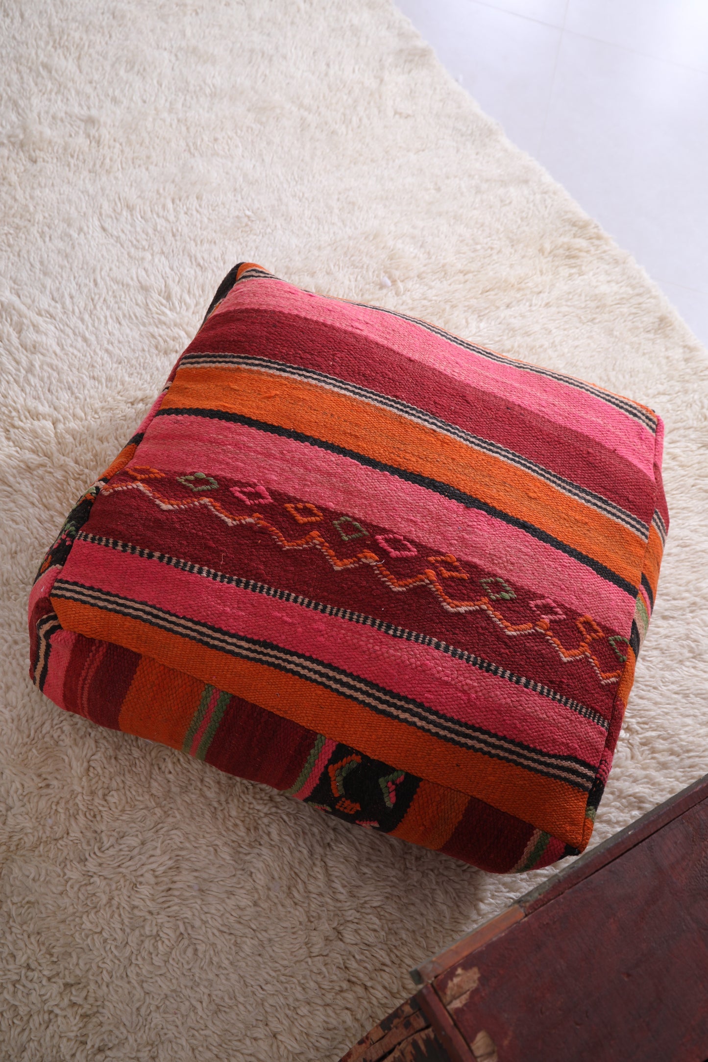 Multicolored Berber Pouf woven handmade Ottoman