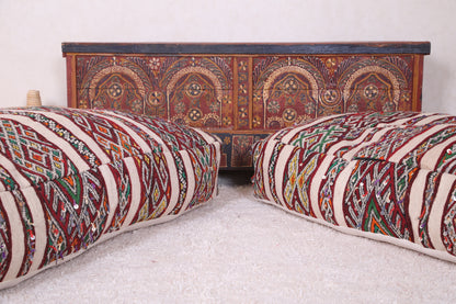 Two Vintage Bohemian Poufs Ottoman 24” x 24” x 13"