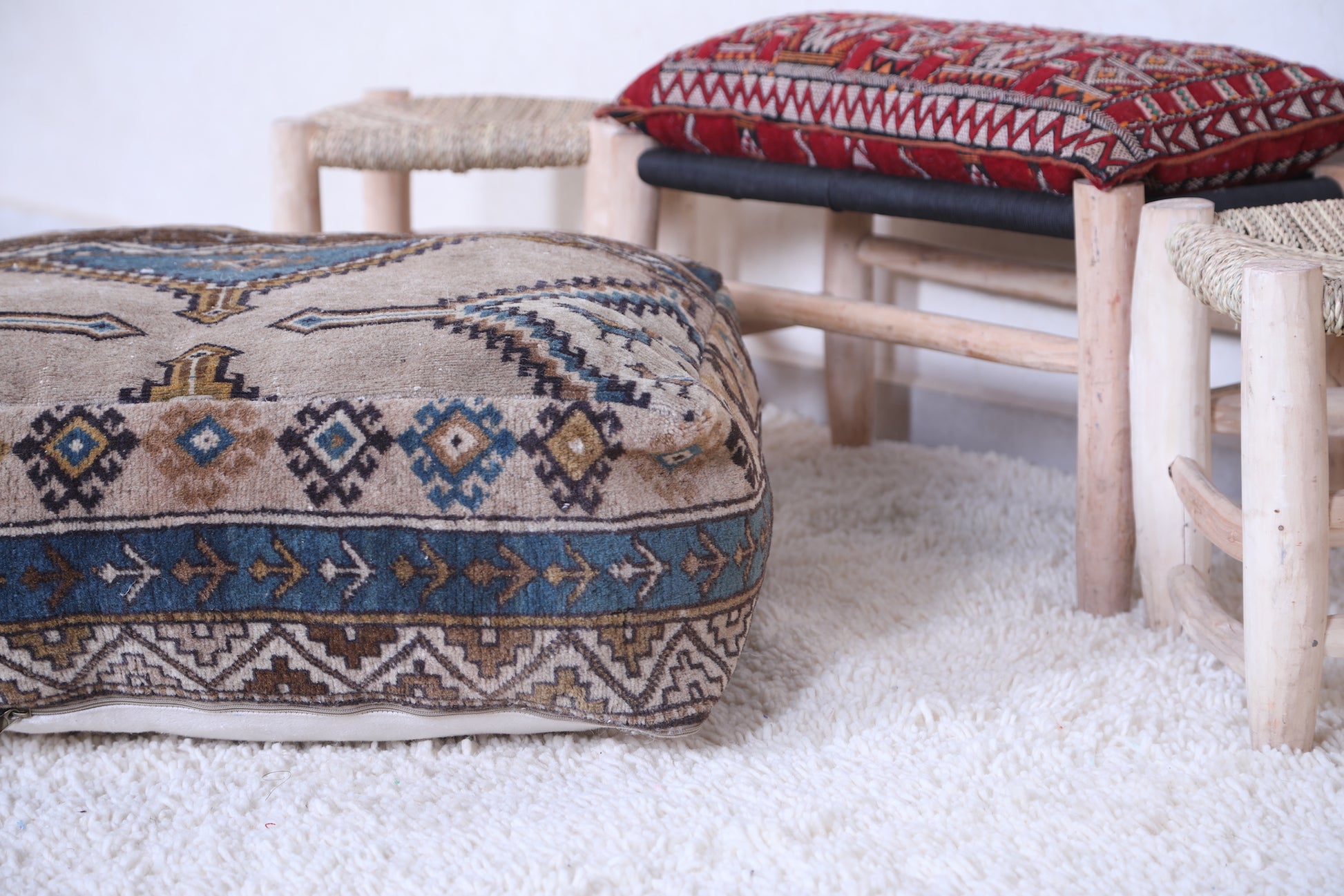 Moroccan handmade  berber vintage rug kilim pouf