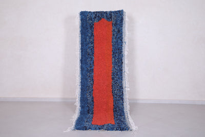 Vintage Moroccan Runner Rug 2.6 x 8.2 ft | Bold Blue and Red Design - moroccan rug
