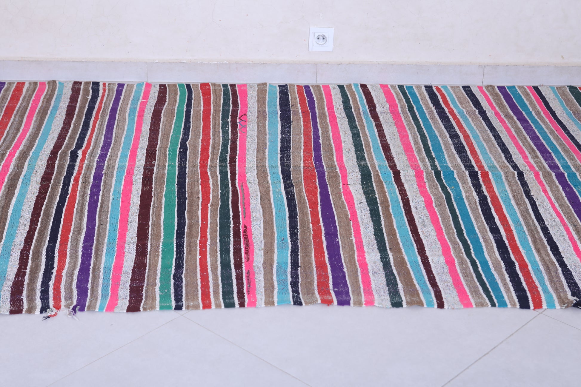 Vintage handmade Moroccan rug 4.9 X 12.9 Feet - Handwoven Kilim
