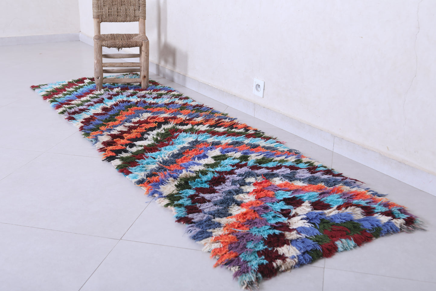 Vintage handmade moroccan rug 2.1 X 7.9 Feet - Boucherouite Rugs