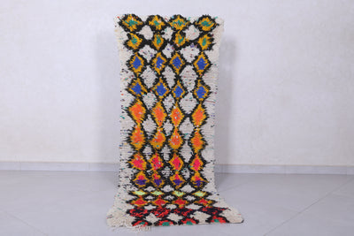 Moroccan Berber Rug – Vibrant Multicolor Diamond Design 2.3 x 6.4 ft - Boucherouite Rugs
