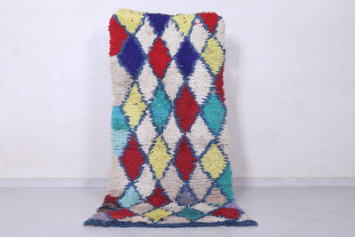 Moroccan Berber Rug - Colorful Diamond Pattern 2.6ft x 5.9ft - Boucherouite Rugs