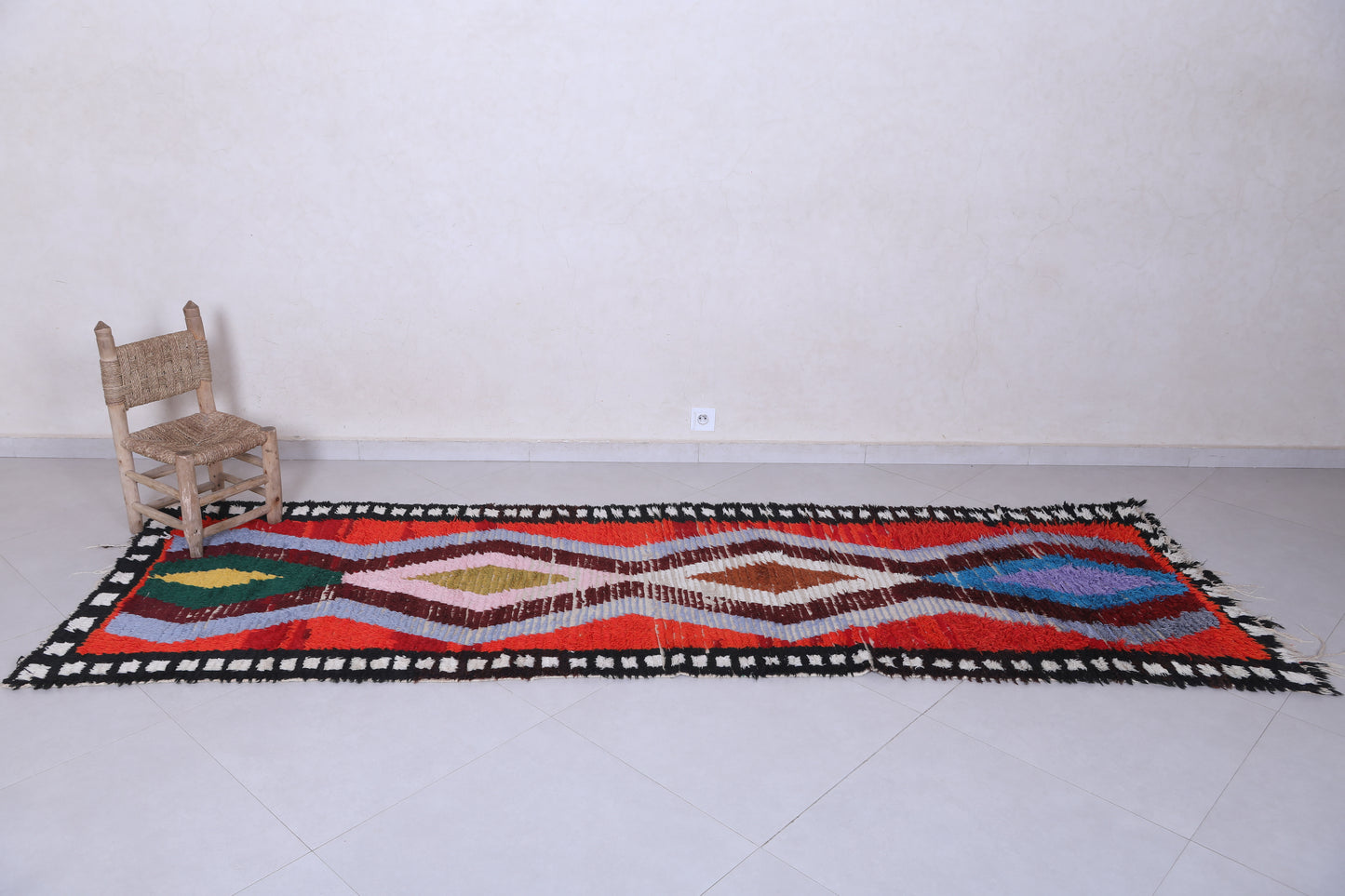 Moroccan berber rug 3.2 X 10.2 Feet - Boucherouite Rugs