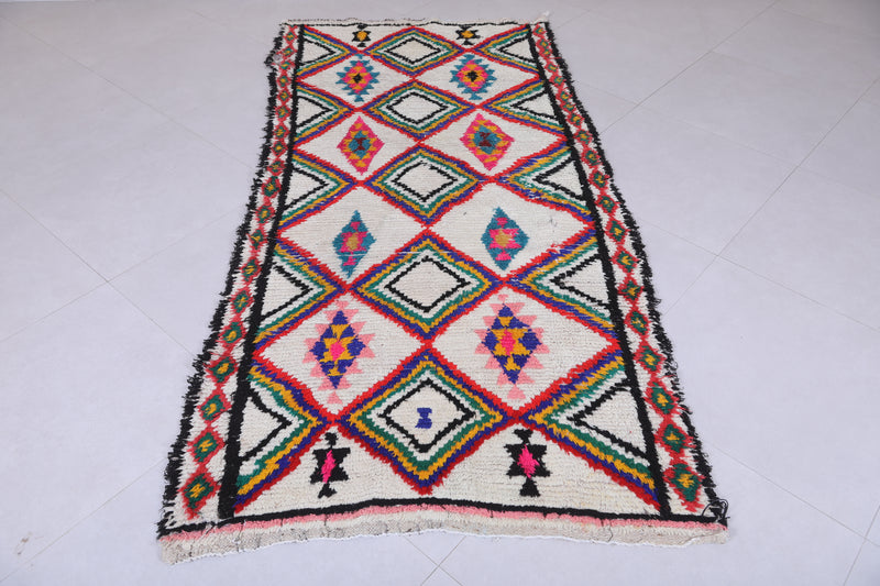 Vibrant Diamond Pattern Moroccan Berber Rug - 3.6 X 7.8 Feet - Boucherouite Rugs
