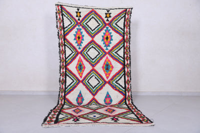 Vibrant Diamond Pattern Moroccan Berber Rug - 3.6 X 7.8 Feet - Boucherouite Rugs