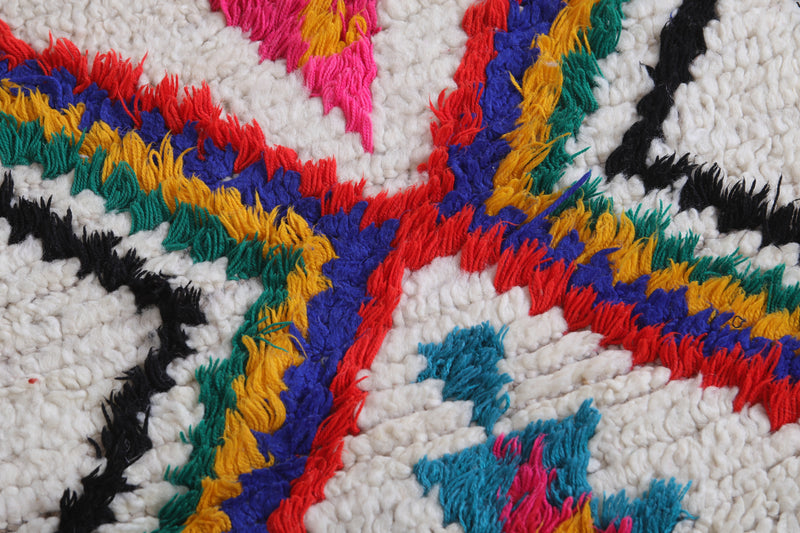 Vibrant Diamond Pattern Moroccan Berber Rug - 3.6 X 7.8 Feet - Boucherouite Rugs