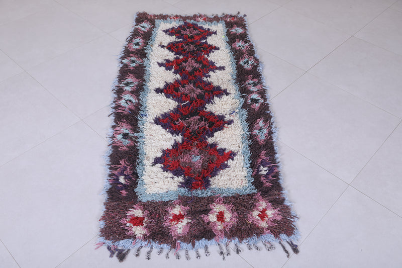 Moroccan Berber Rug with Geometric Red Pattern - 2.6 X 5.7 Feet - Boucherouite Rugs