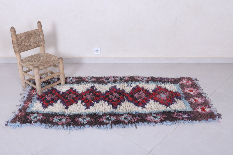Moroccan Berber Rug with Geometric Red Pattern - 2.6 X 5.7 Feet - Boucherouite Rugs