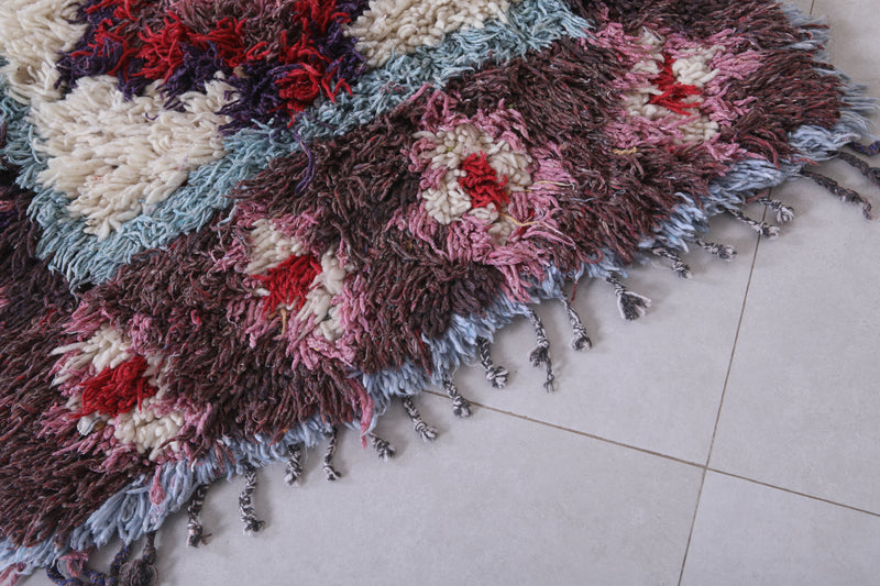 Moroccan Berber Rug with Geometric Red Pattern - 2.6 X 5.7 Feet - Boucherouite Rugs