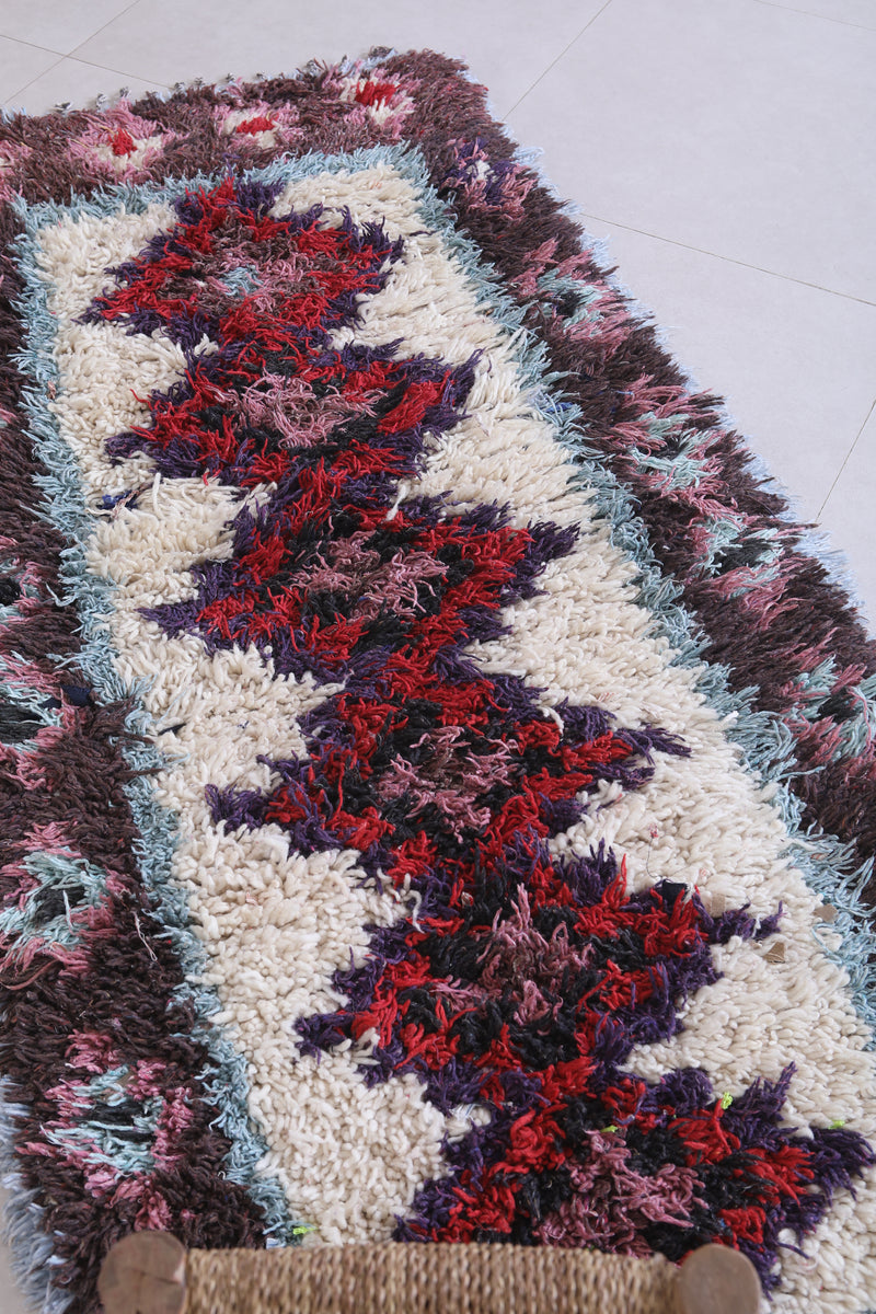 Moroccan Berber Rug with Geometric Red Pattern - 2.6 X 5.7 Feet - Boucherouite Rugs