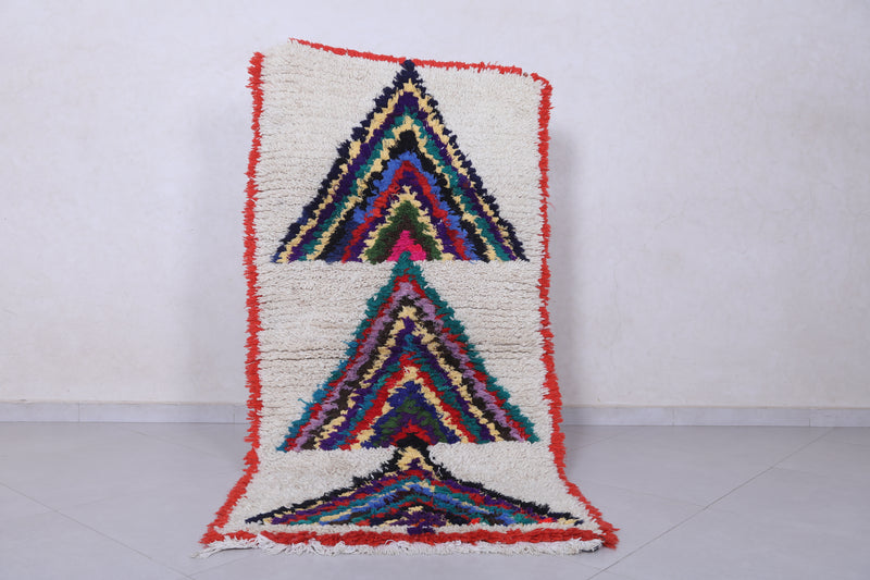 Moroccan Berber Rug - 2.9 X 6.1 Feet | Triangular Patterns - Boucherouite Rugs