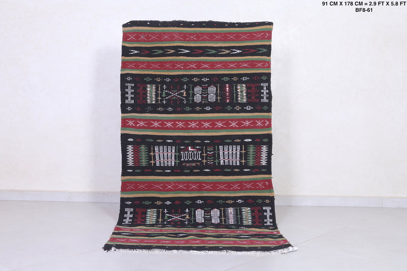 Moroccan Berber Handwoven Kilim - 2.9 x 5.8 ft | Traditional Artisan Rug - Handwoven Kilim