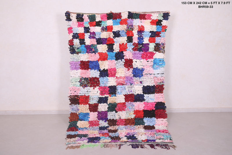 Boucherouite Checkered Rug 5 x 7.9 Feet - Vibrant Moroccan Decor - Boucherouite rug