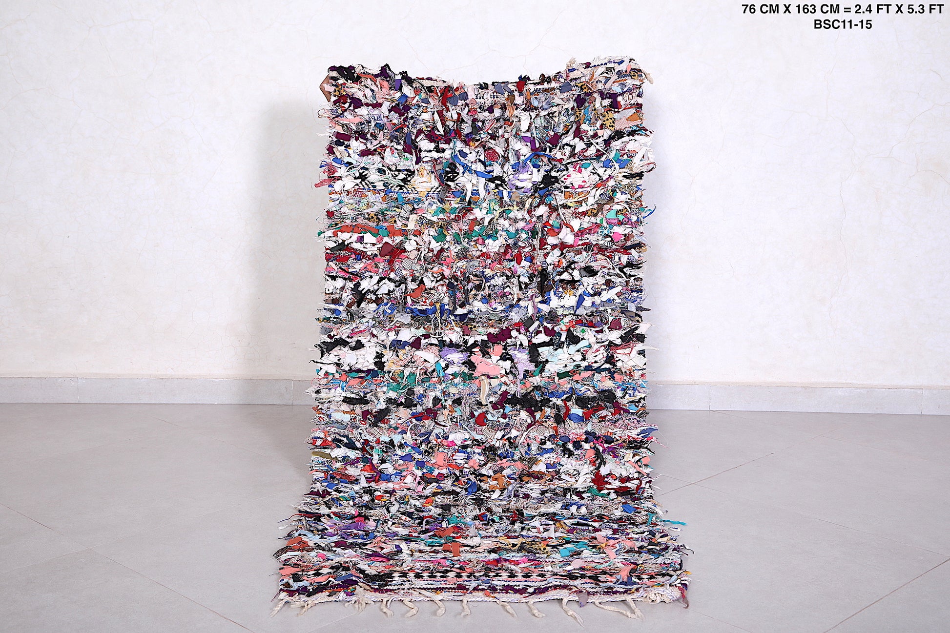 Vintage Moroccan Boucherouite rug 2.4 X 5.3 Feet