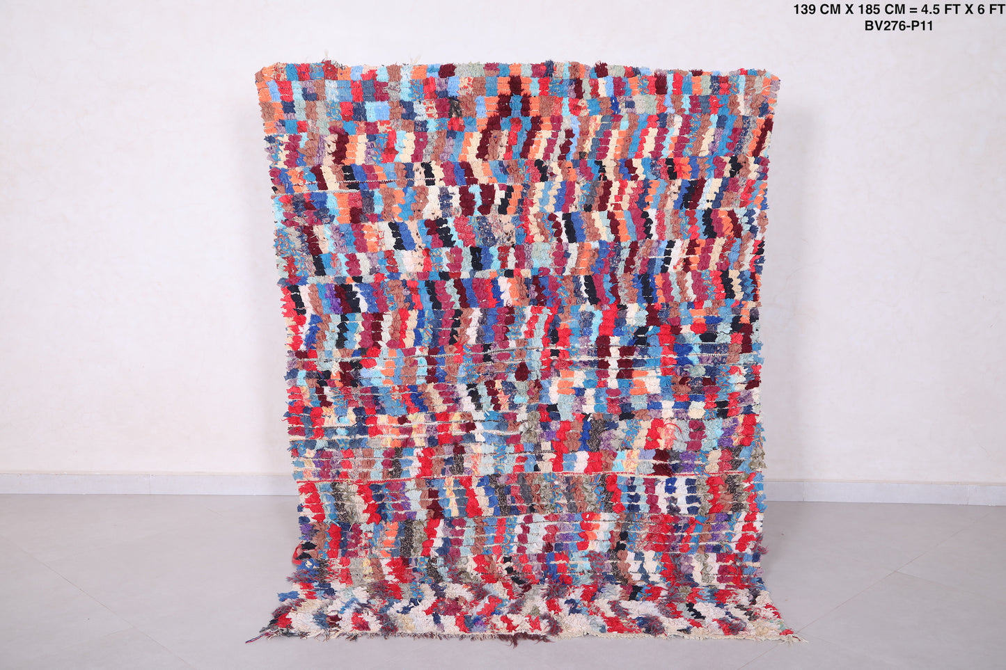 Colorful boucherouite rug  4.5 X 6 Feet