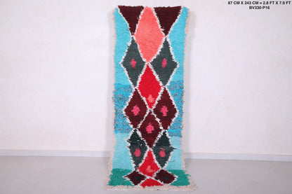 Long colorful Moroccan shaggy rug 2.8 X 7.9 Feet