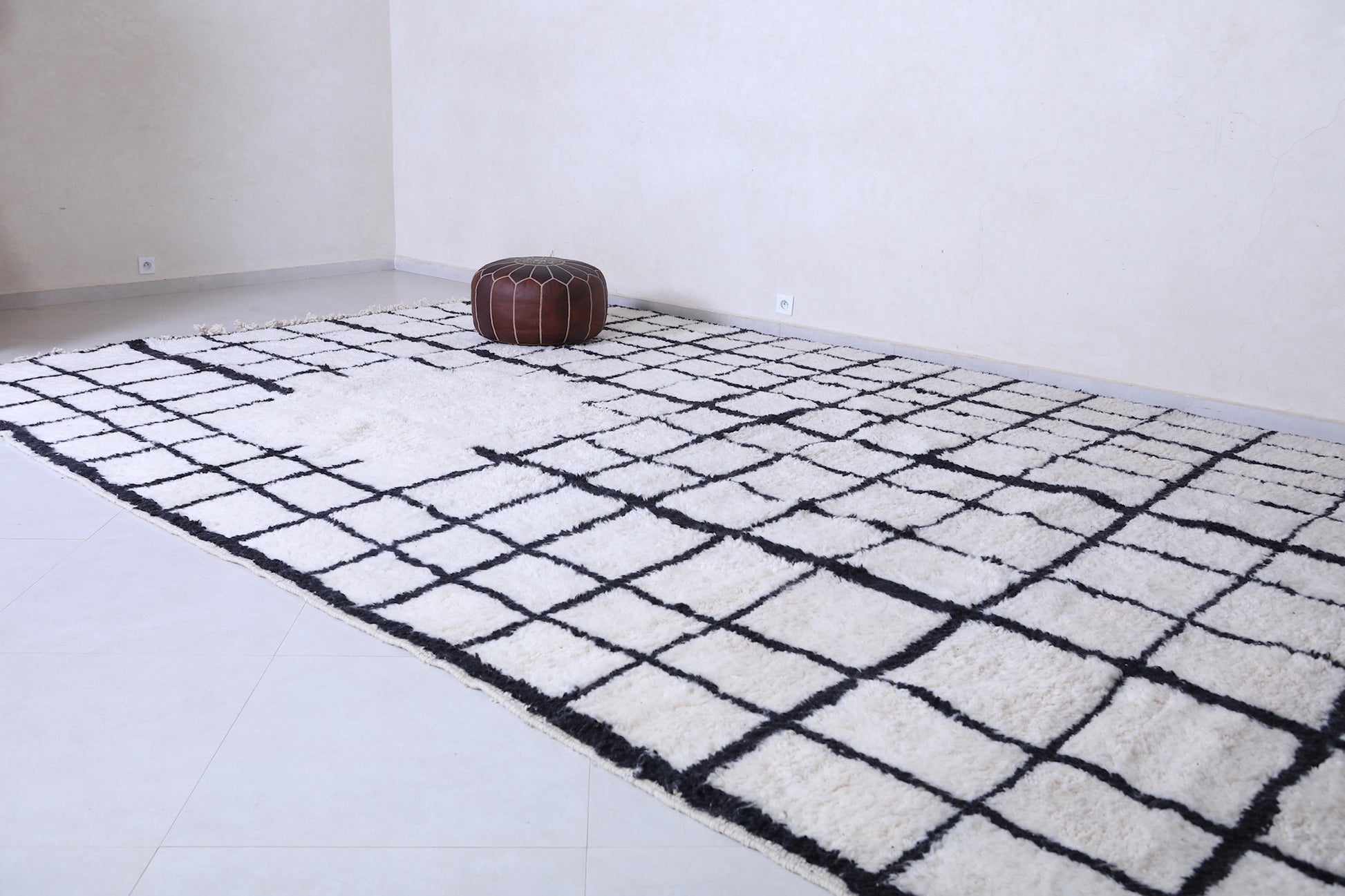 Authentic White Moroccan rug - Berber rug - Grid rug