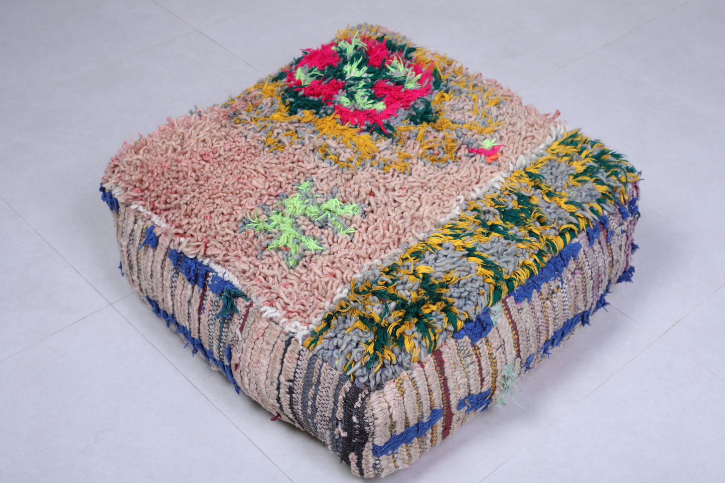 Moroccan berber handmade azilal colorful pouf