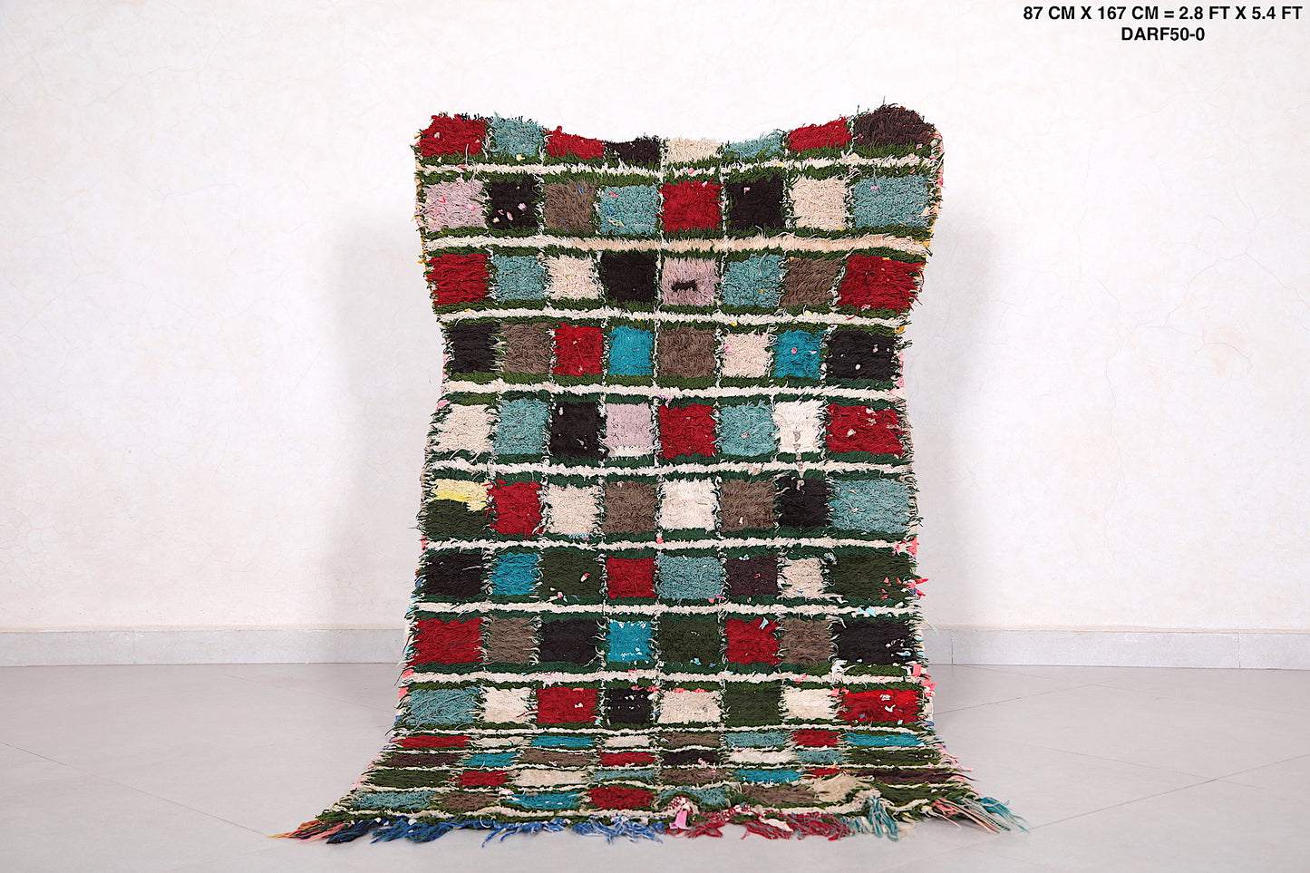 Moroccan Boucherouite rug  2.8 x 5.4 Feet