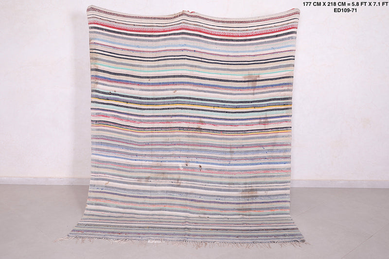Handwoven Berber Rug - 5.8 FT X 7.1 FT | Moroccan Striped Rug - Handwoven Kilim