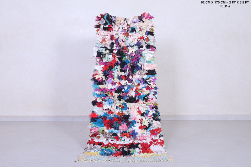 Vintage Moroccan Handmade Boucherouite Rug – 2 x 5.5 Feet - Boucherouite rug