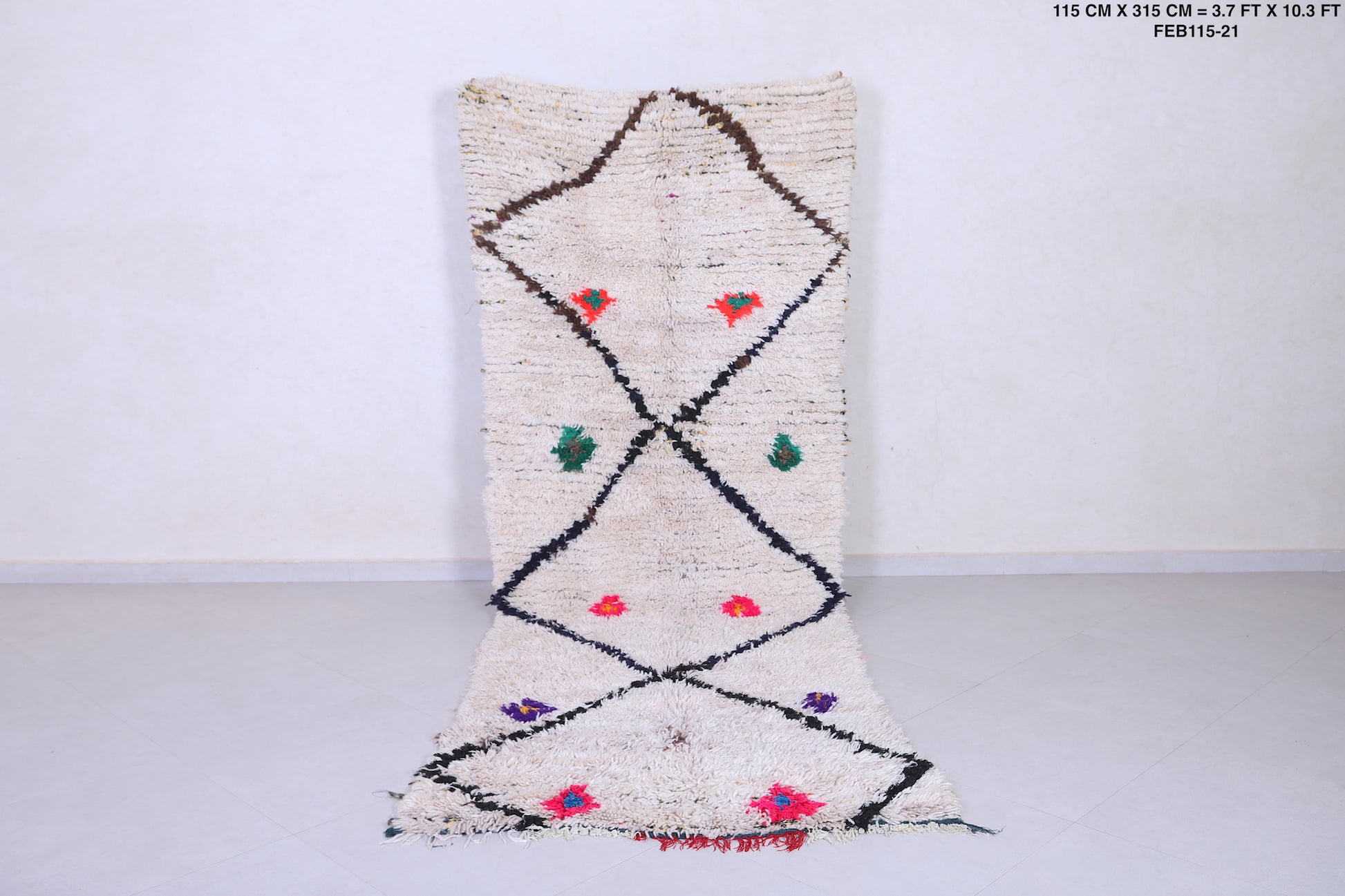 Vintage handmade moroccan berber runner rug 3.7 FT X 10.3 FT