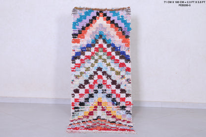 Colorful Moroccan chess rug shag 2.3 X 5.9 Feet