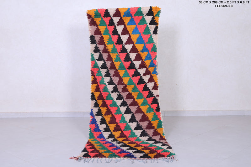 Moroccan Shag Rug – Vibrant Triangular Design 2.5 x 6.8 ft - Runner moroccan rugs